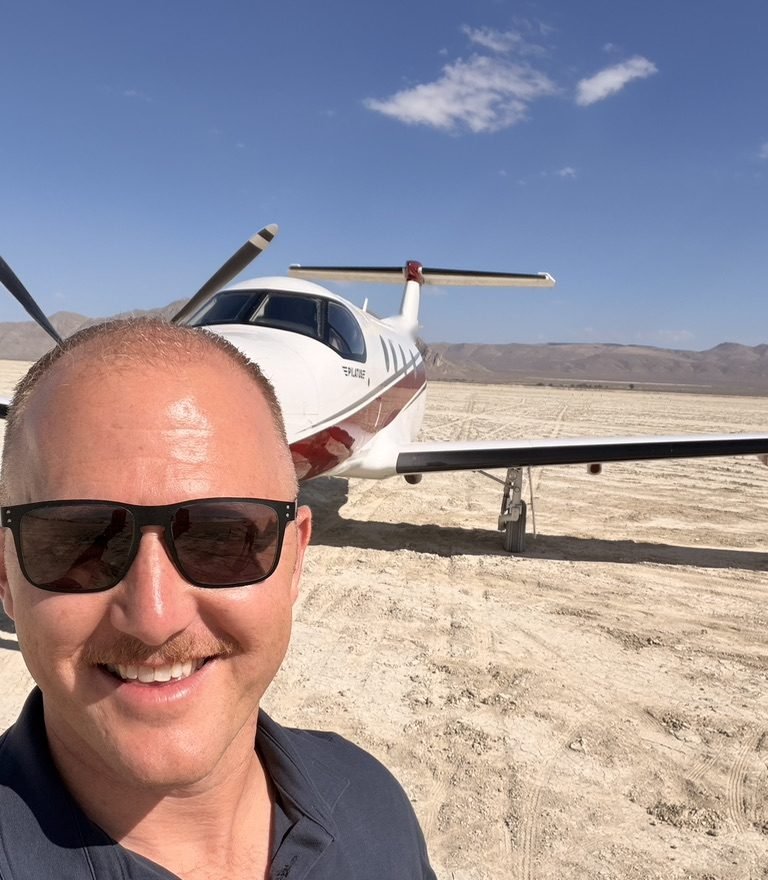 Adam Lendi, Colorado contract pilot and flight instructor, with a turboprop aircraft