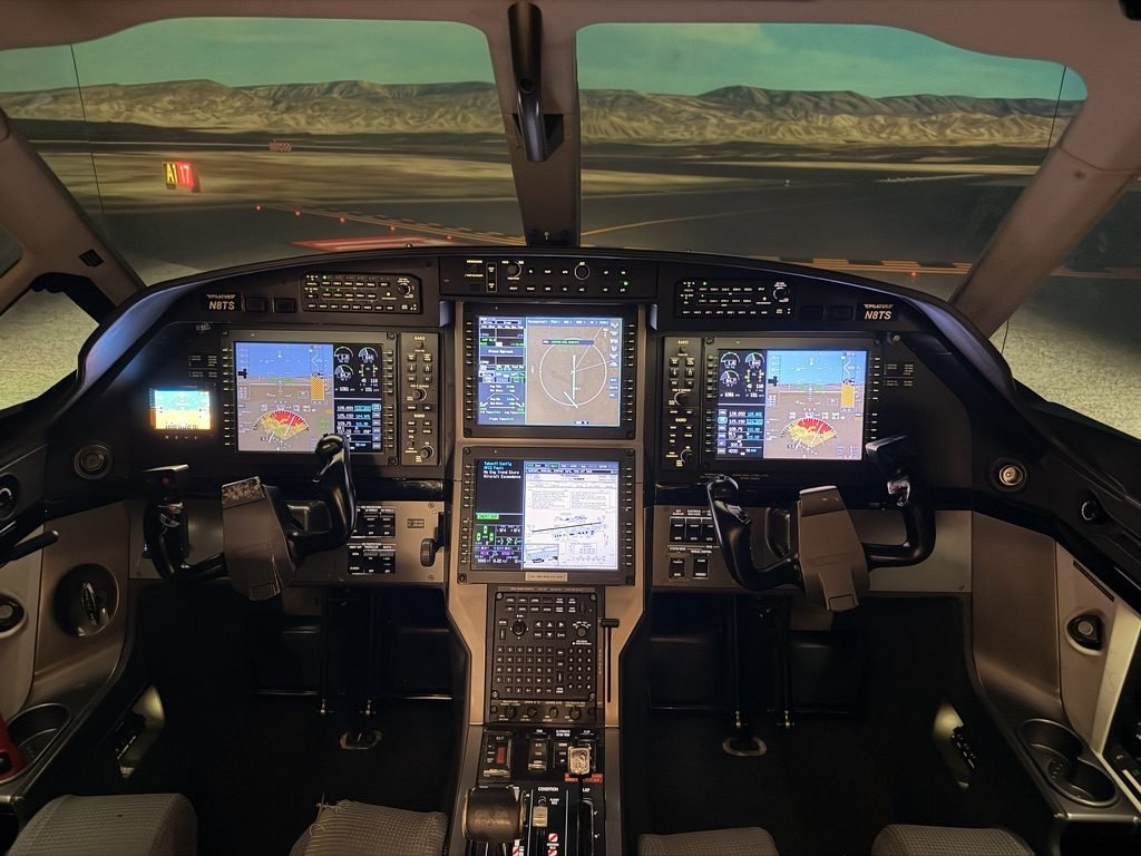 Turboprop flight deck in a full-motion simulator used for pilot training