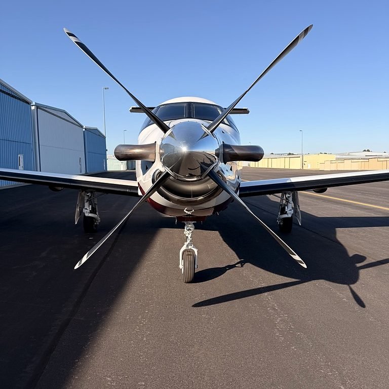 Pilatus PC-12 NG on the ramp, viewed head-on